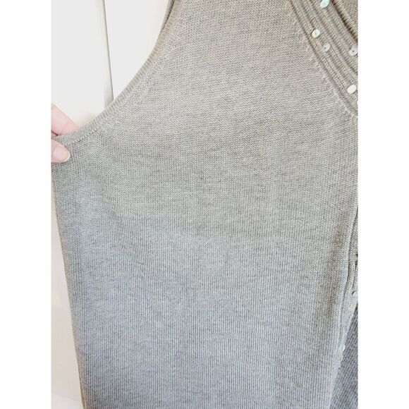 Sigrid Olsen‎ 2X Women's Sweater Tank Top Olive Green Beaded V-Neck Knit - Picture 5 of 7